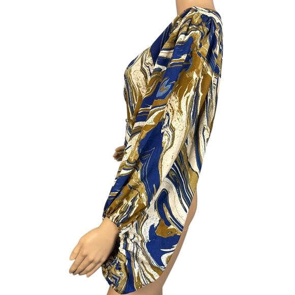 Love X Design Deep V-Neck Crop Top Balloon Sleeves Abstract Watercolor Size XL - Picture 2 of 9